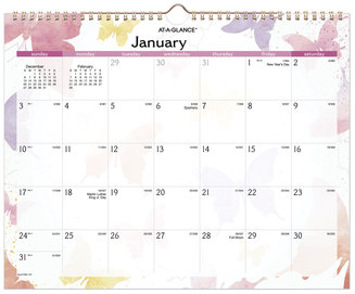 AT-A-GLANCE® Watercolors Recycled Monthly Wall Calendar Artwork, 15 x 12, White/Multicolor Sheets, 12-Month (Jan-Dec): 2024