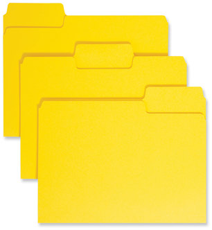 Smead™ SuperTab® Colored File Folders 1/3-Cut Tabs: Assorted, Letter Size, 0.75" Expansion, 11-pt Stock, Yellow, 100/Box