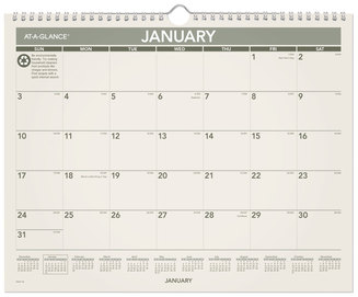 AT-A-GLANCE® Recycled Wall Calendar Unruled Blocks, 15 x 12, Sand/Green Sheets, 12-Month (Jan to Dec): 2025