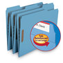 A Picture of product SMD-12042 Smead™ WaterShed® CutLess® Reinforced Top Tab Fastener Folders 0.75" Expansion, 2 Fasteners, Letter Size, Blue Exterior, 50/Box