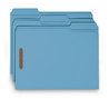 A Picture of product SMD-12042 Smead™ WaterShed® CutLess® Reinforced Top Tab Fastener Folders 0.75" Expansion, 2 Fasteners, Letter Size, Blue Exterior, 50/Box