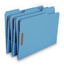 A Picture of product SMD-12042 Smead™ WaterShed® CutLess® Reinforced Top Tab Fastener Folders 0.75" Expansion, 2 Fasteners, Letter Size, Blue Exterior, 50/Box