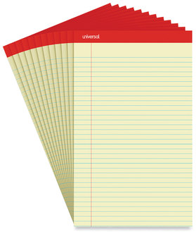 Universal® Perforated Ruled Writing Pads Wide/Legal Rule, Red Headband, 50 Canary-Yellow 8.5 x 14 Sheets, Dozen