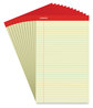 A Picture of product UNV-40000 Universal® Perforated Ruled Writing Pads Wide/Legal Rule, Red Headband, 50 Canary-Yellow 8.5 x 14 Sheets, Dozen