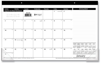 AT-A-GLANCE® Compact Desk Pad 18 x 11, White Sheets, Black Binding, Clear Corners, 12-Month (Jan to Dec): 2024