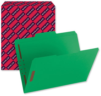 Smead™ Top Tab Colored Fastener Folders 0.75" Expansion, 2 Fasteners, Letter Size, Green Exterior, 50/Box