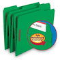 A Picture of product SMD-12142 Smead™ WaterShed® CutLess® Reinforced Top Tab Fastener Folders 0.75" Expansion, 2 Fasteners, Letter Size, Green Exterior, 50/Box