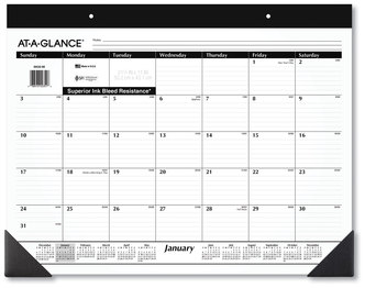 AT-A-GLANCE® Monthly Refillable Desk Pad 22 x 17, White Sheets, Black Binding, Corners, 12-Month (Jan to Dec): 2024