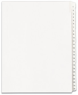 Avery® Preprinted Legal Exhibit Index Tab Dividers with Black and White Tabs Side Allstate Style, 25-Tab, 1 to 25, 11 x 8.5, Set, (1701)