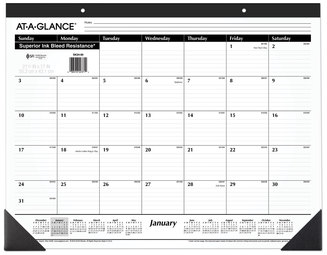 AT-A-GLANCE® Ruled Desk Pad 22 x 17, White Sheets, Black Binding, Corners, 12-Month (Jan to Dec): 2024
