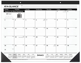 AT-A-GLANCE® Ruled Desk Pad 22 x 17, White Sheets, Black Binding, Corners, 12-Month (Jan to Dec): 2025