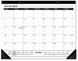 AT-A-GLANCE® Ruled Desk Pad Academic Year 21.75 x 17, White Sheets, Black Binding, Corners, 16-Month (Sept to Dec): 2024 2025