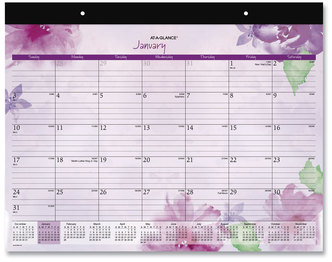 AT-A-GLANCE® Beautiful Day Desk Pad Calendar Floral Artwork, 21.75 x 17, Assorted Color Sheets, Black Binding, 12-Month (Jan-Dec): 2024