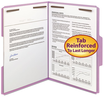 Smead™ Top Tab Colored Fastener Folders 0.75" Expansion, 2 Fasteners, Letter Size, Lavender Exterior, 50/Box