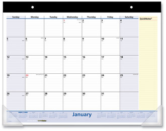 AT-A-GLANCE® QuickNotes® Desk Pad 22 x 17, White/Blue/Yellow Sheets, Black Binding, Clear Corners, 13-Month (Jan to Jan): 2024 2025