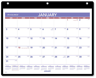 AT-A-GLANCE® Monthly Desk/Wall Calendar with Plastic Backboard and Bonus Pages, 11 x 8, White/Violet/Red Sheets, 12-Month (Jan-Dec): 2024
