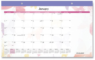 AT-A-GLANCE® Watercolors Monthly Desk Pad Calendar Watercolor Artwork, 17.75 x 11, White Sheets, Purple Binding, 12-Month (Jan-Dec): 2024
