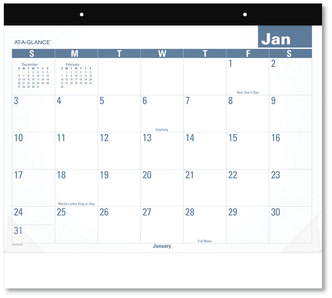 AT-A-GLANCE® Easy-to-Read Monthly Desk Pad 22 x 17, White/Blue Sheets, Black Binding, Clear Corners, 12-Month (Jan to Dec): 2024