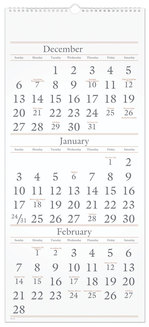 AT-A-GLANCE® Three-Month Reference Wall Calendar 12 x 27, White Sheets, 15-Month: Dec 2024 to Feb 2026