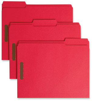 Smead™ Top Tab Colored Fastener Folders 0.75" Expansion, 2 Fasteners, Letter Size, Red Exterior, 50/Box