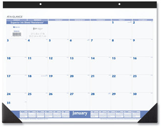 AT-A-GLANCE® Desk Pad 22 x 17, White Sheets, Black Binding, Corners, 12-Month (Jan to Dec): 2024