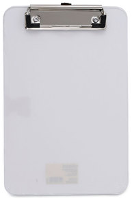Universal® Plastic Clipboard with Low Profile Clip 0.5" Capacity, Holds 5 x 8 Sheets, Clear