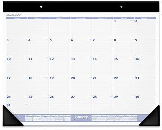 AT-A-GLANCE® Desk Pad 24 x 19, White Sheets, Black Binding, Corners, 12-Month (Jan to Dec): 2024