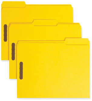 Smead™ Top Tab Colored Fastener Folders 0.75" Expansion, 2 Fasteners, Letter Size, Yellow Exterior, 50/Box