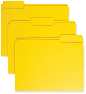 Smead™ Colored File Folders 1/3-Cut Tabs: Assorted, Letter Size, 0.75" Expansion, Yellow, 100/Box