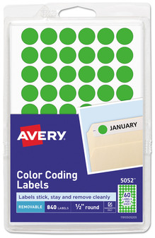 Avery® Handwrite Only Self-Adhesive Removable Round Color-Coding Labels 0.5" dia, Neon Green, 60/Sheet, 14 Sheets/Pack, (5052)