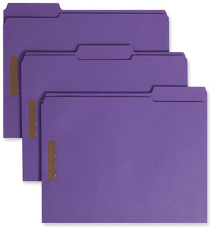 Smead™ Top Tab Colored Fastener Folders 0.75" Expansion, 2 Fasteners, Letter Size, Purple Exterior, 50/Box