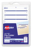 A Picture of product AVE-05200 Avery® Printable 4" x 6" - Permanent File Folder Labels 0.69 3.44, White, 7/Sheet, 36 Sheets/Pack, (5200)