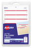 A Picture of product AVE-05201 Avery® Printable 4" x 6" - Permanent File Folder Labels 0.69 3.44, White, 7/Sheet, 36 Sheets/Pack, (5201)