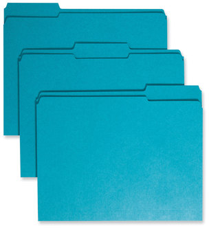 Smead™ Reinforced Top Tab Colored File Folders 1/3-Cut Tabs: Assorted, Letter Size, 0.75" Expansion, Teal, 100/Box