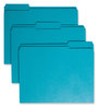 A Picture of product SMD-13134 Smead™ Reinforced Top Tab Colored File Folders 1/3-Cut Tabs: Assorted, Letter Size, 0.75" Expansion, Teal, 100/Box