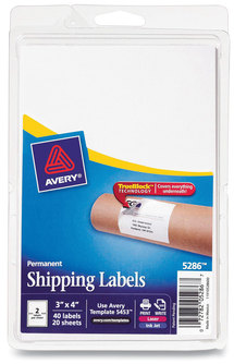 Avery® Shipping Labels with TrueBlock® Technology Inkjet/Laser Printers, 4 x 3, White, 2/Sheet, 20 Sheets/Pack