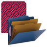 A Picture of product SMD-14032 Smead™ Six-Section Colored Pressboard Top Tab Classification Folders with SafeSHIELD® Coated Fasteners Six 2 Dividers, Letter Size, Dark Blue, 10/Box