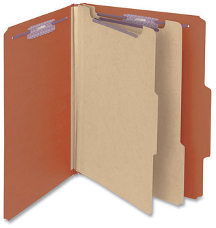 Smead™ Pressboard Classification Folders with SafeSHIELD® Coated Fasteners Six 2" Expansion, 2 Dividers, Letter Size, Red, 10/Box