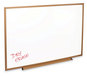 A Picture of product UNV-43618 Universal® Deluxe Melamine Dry Erase Board 48 x 36, White Surface, Oak Fiberboard Frame