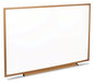 A Picture of product UNV-43618 Universal® Deluxe Melamine Dry Erase Board 48 x 36, White Surface, Oak Fiberboard Frame