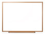 A Picture of product UNV-43618 Universal® Deluxe Melamine Dry Erase Board 48 x 36, White Surface, Oak Fiberboard Frame