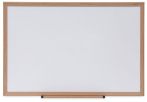 Universal® Deluxe Melamine Dry Erase Board 36 x 24, White Surface, Oak Fiberboard Frame