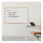 A Picture of product UNV-43621 Universal® Deluxe Melamine Dry Erase Board 72 x 48, White Surface, Oak Fiberboard Frame