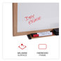 A Picture of product UNV-43621 Universal® Deluxe Melamine Dry Erase Board 72 x 48, White Surface, Oak Fiberboard Frame