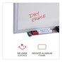 A Picture of product UNV-43625 Universal® Deluxe Melamine Dry Erase Board 60 x 36, White Surface, Silver Anodized Aluminum Frame