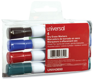 Universal™ Dry Erase Marker Broad Chisel Tip, Assorted Colors, 4/Set