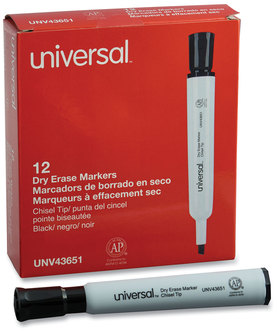 Universal™ Dry Erase Marker Broad Chisel Tip, Black, Dozen