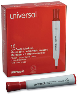 Universal™ Dry Erase Marker Broad Chisel Tip, Red, Dozen