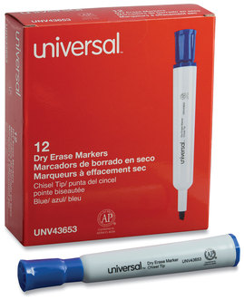 Universal™ Dry Erase Marker Broad Chisel Tip, Blue, Dozen