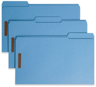 Smead™ Top Tab Colored Fastener Folders 0.75" Expansion, 2 Fasteners, Legal Size, Blue Exterior, 50/Box